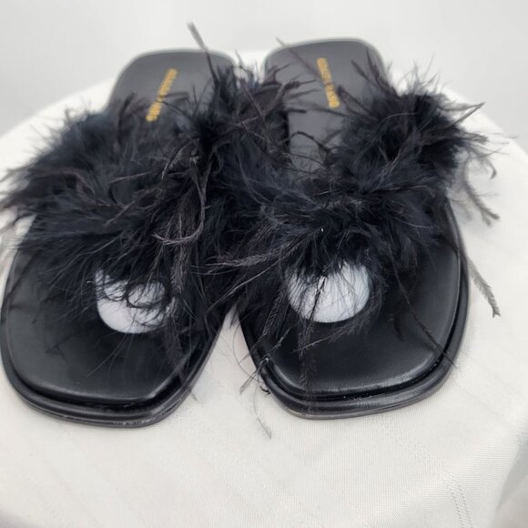 AZALEA WANG Pammy Black Maribou Feather Flat Thong Sandals 6-10 NWT - Picture 11 of 16